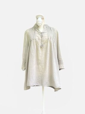 JP & Mattie Cotton Gauze Pintuck Tunic in Beige Size Small